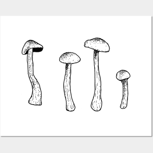 Simple Mushroom Sketch Pen And Ink Artwork Minimal Psychedelic Nature Posters and Art